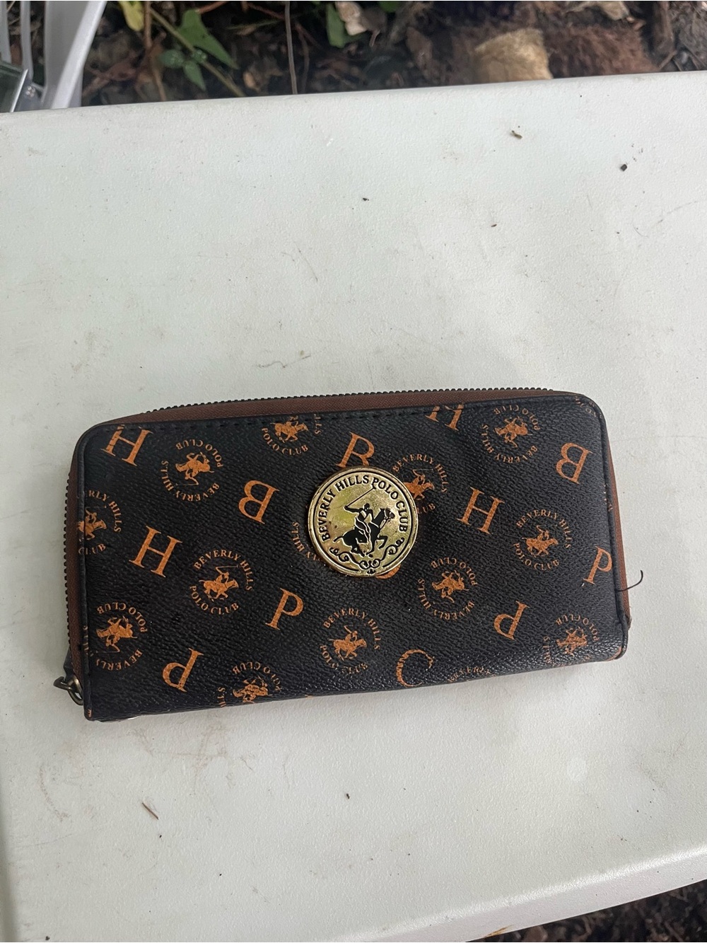 Beverly Hills Polo Club Brown and Orange Monogram Zip Wallet